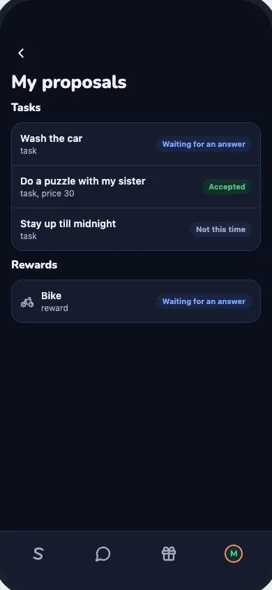My proposals: tasks and a reward the child proposed, with the answers
