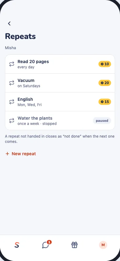 A child's repeating tasks