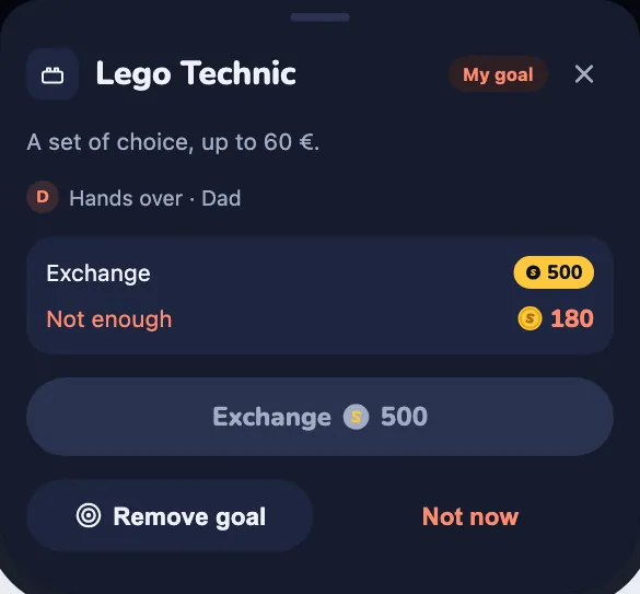 The exchange sheet: "Exchange" for 100 coins and what will be left